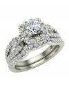 Diamond Loop Shank Cushion Shape Wedding Ring Set 1.05 Carat Total Weight 14K Gold (J,I1)