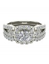 Diamond Loop Shank Cushion Shape Wedding Ring Set 1.05 Carat Total Weight 14K Gold (J,I1)