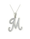 M Letter Initial Monogram Diamond Charm Necklace 0.65 Carat Total 18K Gold