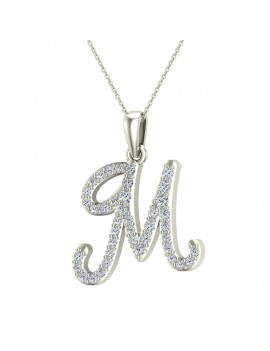 M Letter Initial Monogram Diamond Charm Necklace 0.65 Carat Total 18K Gold