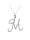 M Letter Initial Monogram Diamond Charm Necklace 0.65 Carat Total 18K Gold