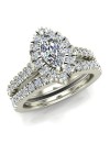 Marquise Cut Halo Diamond Wedding Ring Set 1.25 Carat Total 14K Gold (J,I1)