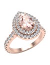 Pear Cut Pink Morganite Double Halo Engagement Ring 14K Gold (G,I1)
