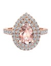Pear Cut Pink Morganite Double Halo Engagement Ring 14K Gold (G,I1)