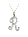 R Letter Initial Monogram Diamond Charm Necklace 0.52 Carat Total 18K Gold