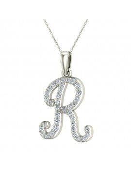 R Letter Initial Monogram Diamond Charm Necklace 0.52 Carat Total 18K Gold