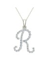 R Letter Initial Monogram Diamond Charm Necklace 0.52 Carat Total 18K Gold
