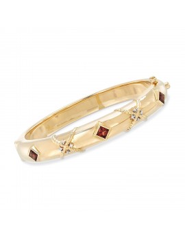 Ross-Simons 1.30 ct. t.w. Garnet Bangle Bracelet in 14kt Yellow Gold With Diamond Accents