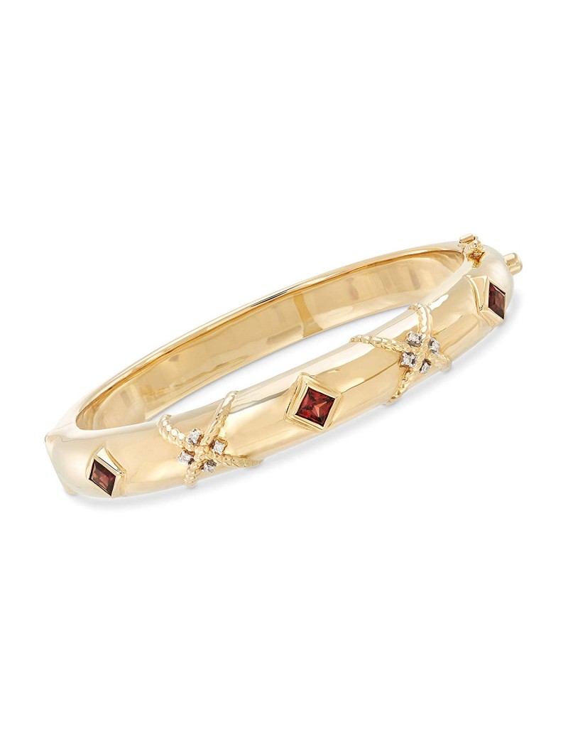 Ross-Simons 1.30 ct. t.w. Garnet Bangle Bracelet in 14kt Yellow Gold With Diamond Accents