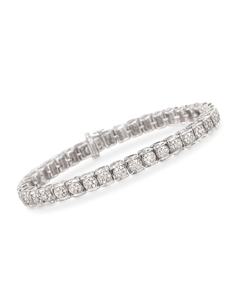Ross-Simons 2.00-2.15 ct. t.w. Diamond Cluster Tennis Bracelet in Sterling Silver