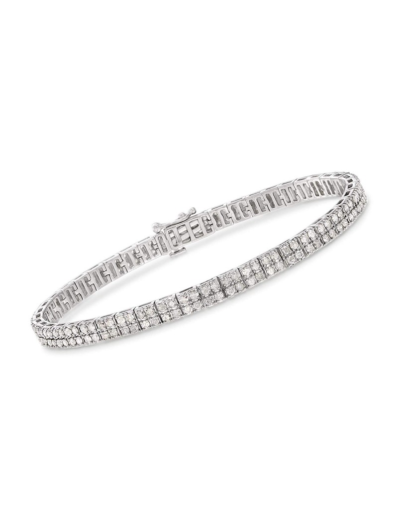 Ross-Simons 3.00-3.50 ct. t.w. Diamond 2-Row Bracelet in Sterling Silver