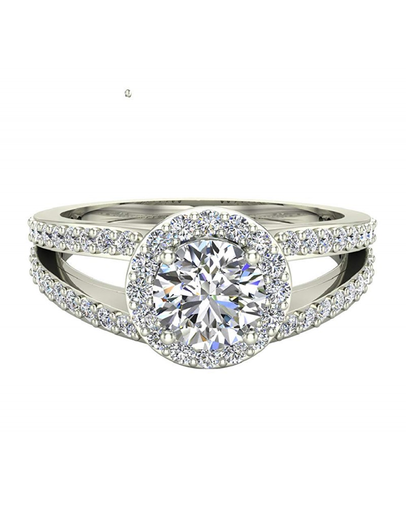 Split Shank Halo Engagement Ring Diamond Round Center 1.40 ctw 14K Gold (H,I1)