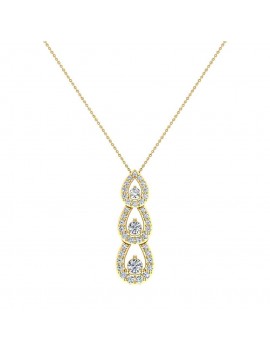 Tear Drop Cascade Diamond Necklace Past Present Future 18K Yellow Gold Pendant 1 Carat Total Weight