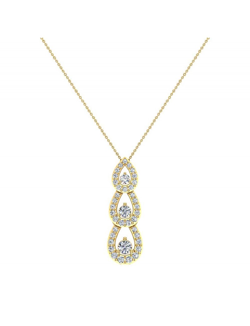 Tear Drop Cascade Diamond Necklace Past Present Future 18K Yellow Gold Pendant 1 Carat Total Weight