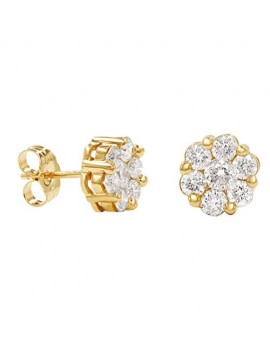 AGS Certified 1ct TW Round Diamond Flower Stud Earrings in 10K Gold