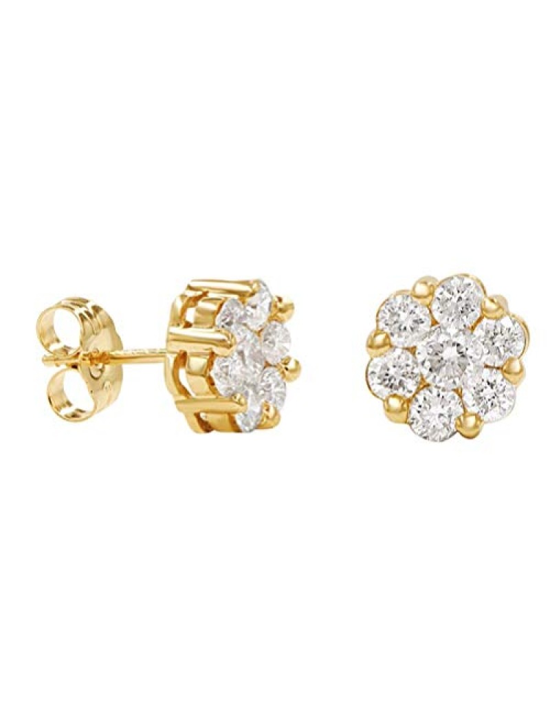 AGS Certified 1ct TW Round Diamond Flower Stud Earrings in 10K Gold