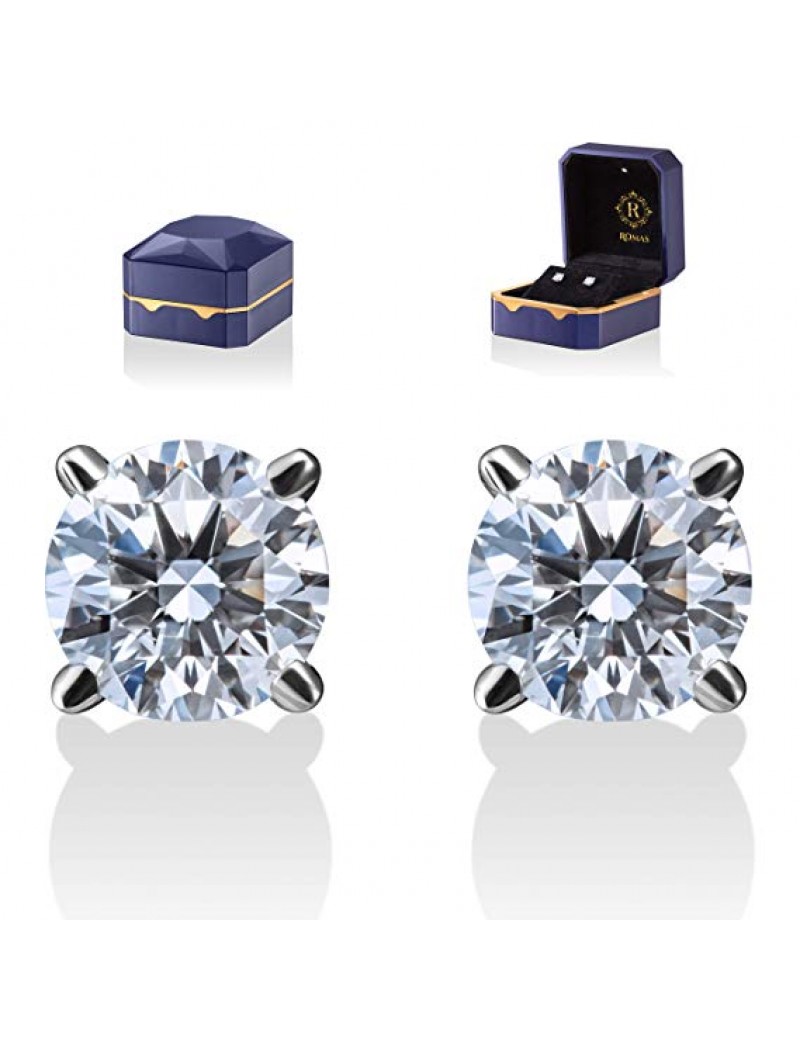 Romas 1 Carat Lab Grown Diamond Stud Earrings (Certified F-G Color, SI Clarity) Set in 14k White Gold with Beautiful Led Earring Box