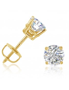 AGS Certified 1ct TW Round Diamond Stud Earrings in 14K Gold with Screw Backs