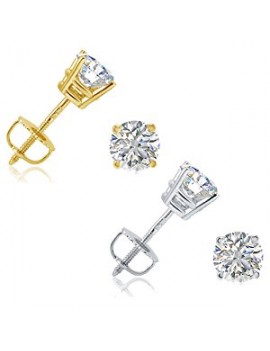 AGS Certified 1ct TW Round Diamond Stud Earrings in 14K Gold with Screw Backs