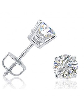 AGS Certified 1ct TW Round (SI2-I1) Diamond Stud Earrings in 14K White Gold
