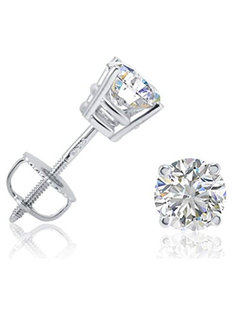 AGS Certified 1ct TW Round (SI2-I1) Diamond Stud Earrings in 14K White Gold