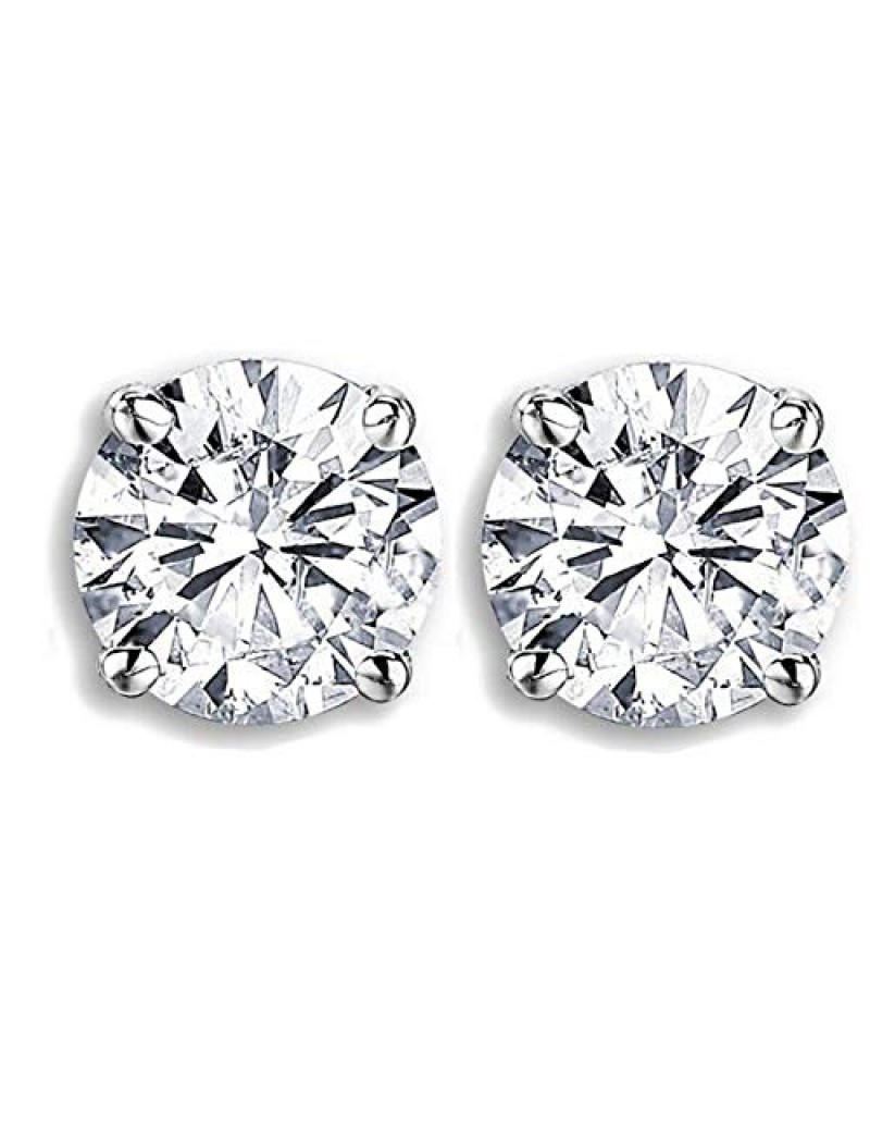 Dazzlingrock Collection IGI Certified 0.98 Carat (ctw) 14K Round Cut White Diamond Ladies Stud Earrings, White Gold