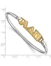 Solid 925 Sterling Silver with Gold-Toned Alpha Delta Pi Small Hook and Clasp Bangle Bracelet 8"