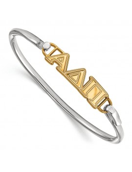 Solid 925 Sterling Silver with Gold-Toned Alpha Delta Pi Small Hook and Clasp Bangle Bracelet 8"