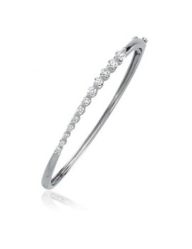 14k White Gold 1 Ct, 12 Stone Journey Diamond, Hinged Bangle Bracelet