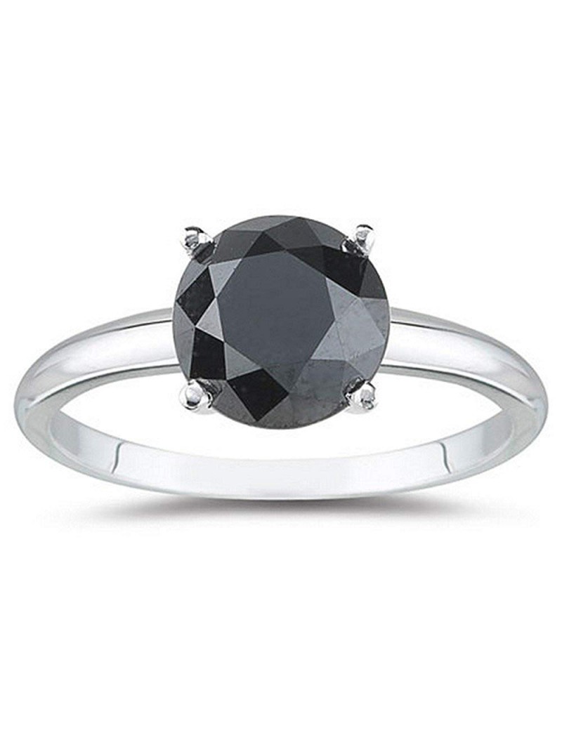 1/2-10 Carat Total Weight Round 14K White Gold Round Black Diamond Ring (AAA Quality)