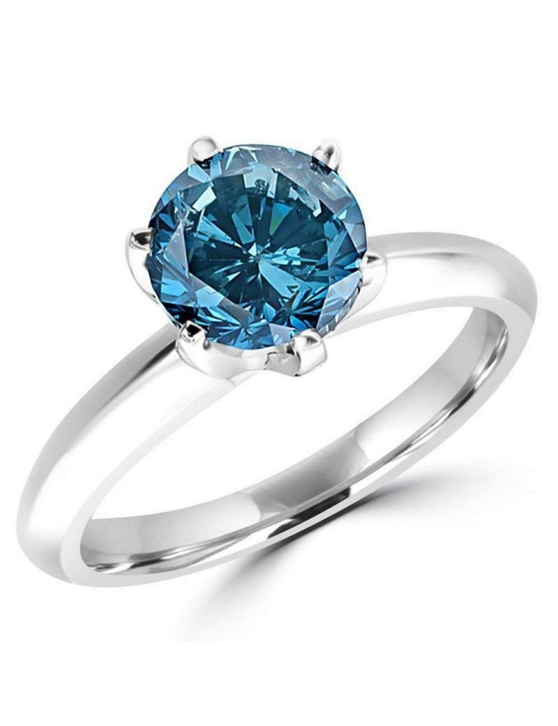 1/2-10 Carat Total Weight Round 14K White Gold Round Blue Diamond Ring (AAA Quality)