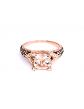 LeVian Ring Peach Morganite Chocolate and Vanilla Diamonds 2 cttw 14K Rose Gold New