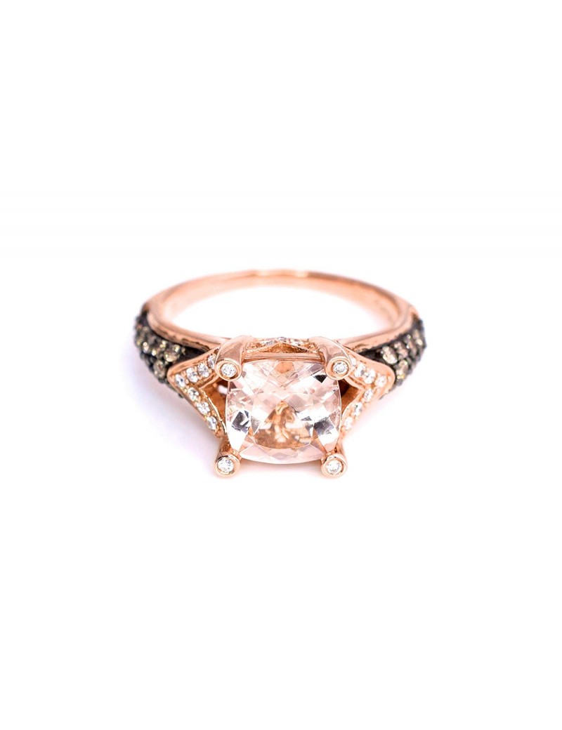 LeVian Ring Peach Morganite Chocolate and Vanilla Diamonds 2 cttw 14K Rose Gold New