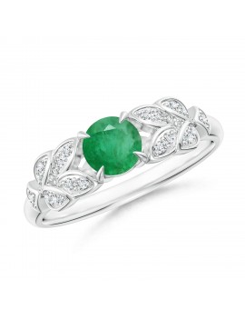 Nature Inspired Round Emerald Leaf Shank Ring (5mm Emerald)
