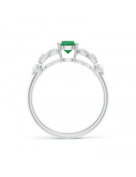 Nature Inspired Round Emerald Leaf Shank Ring (5mm Emerald)