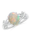 Solitaire Natural Oval Opal Criss Cross Ring with Diamonds (10x8mm Opal)