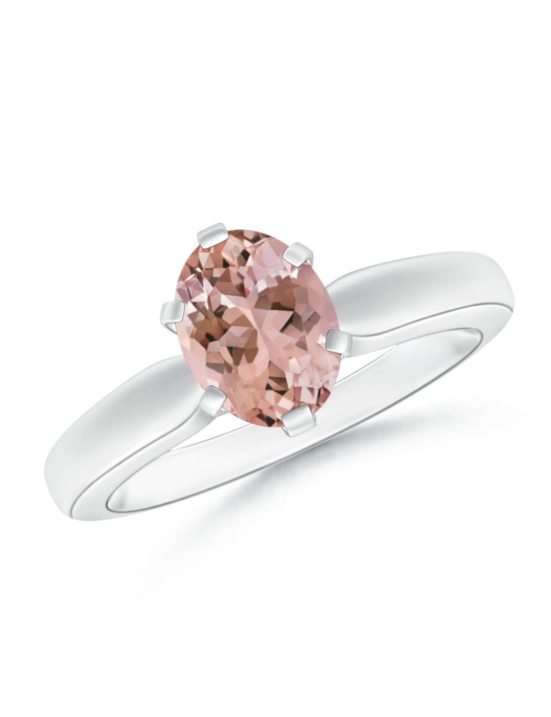 Tapered Shank Oval Solitaire Morganite Ring (8x6mm Morganite)