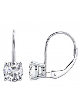 1.00 CTW IGI Certified Round White Diamond Leverback Earrings in 14K White Gold