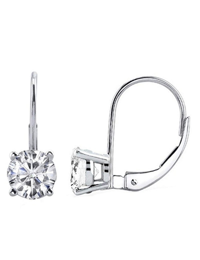 1.00 CTW IGI Certified Round White Diamond Leverback Earrings in 14K White Gold