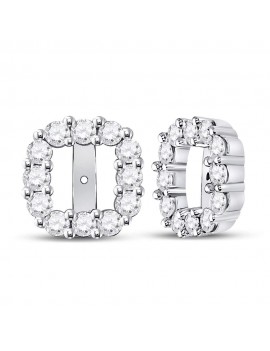 14kt White Gold Womens Round Diamond Square Frame Jacket Earrings Enhancer 3/4 Cttw