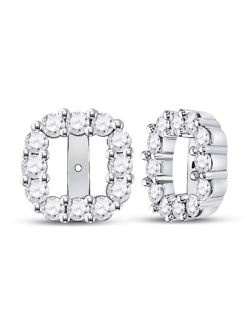 14kt White Gold Womens Round Diamond Square Frame Jacket Earrings Enhancer 3/4 Cttw