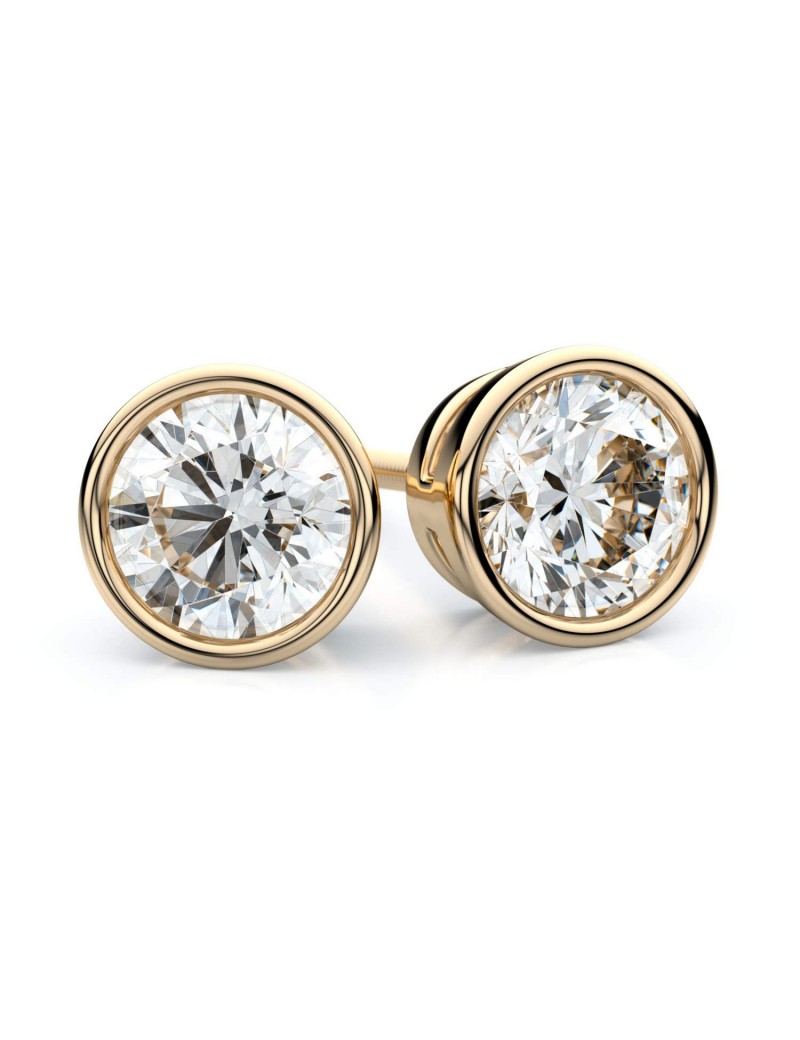 18K Yellow Gold Bezel Set Round Diamond Stud Earrings, 1 ct. t.w. (SI1-2 / J-K)
