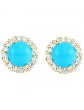 3.65 Carat Natural Blue Turquoise and Diamond (F-G Color, VS1-VS2 Clarity) 14K Yellow Gold Stud Earrings for Women Exclusively Handcrafted in USA