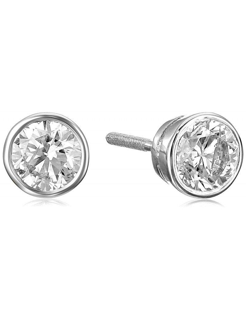 AGS Certified Brilliant-Cut Bezel Set Diamond Stud Earrings in White or Yellow (J-K Color, I1-I2 Clarity) - Choice of Carat Weights