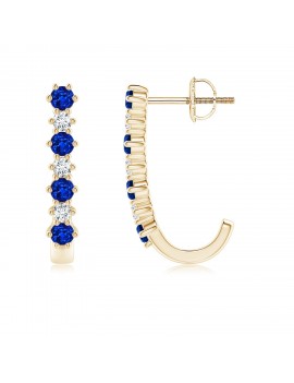 Blue Sapphire and Diamond J-Hoop Earrings (2.5mm Blue Sapphire)