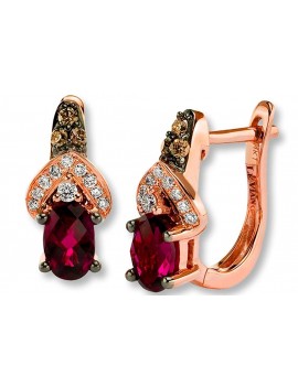 LeVian Rhodolite Garnet Chocolate and Vanilla Diamonds 1.30 cttw Earrings 14k Solid Rose Gold NEW