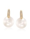 Ross-Simons Certified 12.5-13mm Cultured South Sea Pearl and .16 ct. t.w. Diamond Earrings in 18kt Yellow Gold