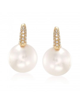 Ross-Simons Certified 12.5-13mm Cultured South Sea Pearl and .16 ct. t.w. Diamond Earrings in 18kt Yellow Gold