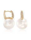 Ross-Simons Certified 12.5-13mm Cultured South Sea Pearl and .16 ct. t.w. Diamond Earrings in 18kt Yellow Gold