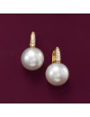 Ross-Simons Certified 12.5-13mm Cultured South Sea Pearl and .16 ct. t.w. Diamond Earrings in 18kt Yellow Gold